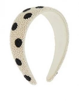 Accessorize White Bead And Black Dot Headband - White