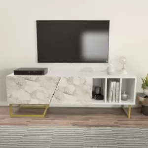 Decorotika - Linossa tv Stand for TVs up to 60" White White Marble Effect and Gold Colour