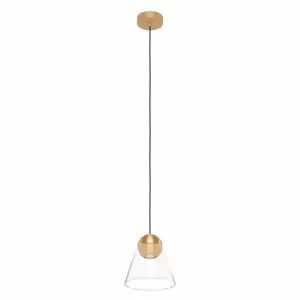 Eglo Modern Single Pendant In Clear Glass And Brass Finish