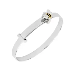 D for Diamond Childrens Silver & Gold Plated Diamond Bee Expandable Bangle