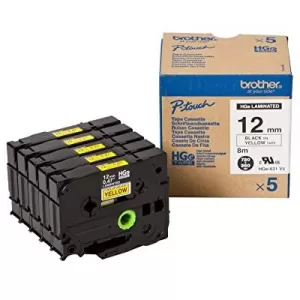Brother HG-631V5 P-touch Black on Yellow Tape 12mm x 8m 5 Pack