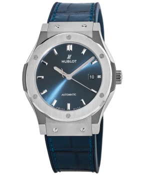 Hublot Classic Fusion 42mm Automatic Blue Dial Titanium Case Leather Strap Mens Watch 542.NX.7170.LR 542.NX.7170.LR
