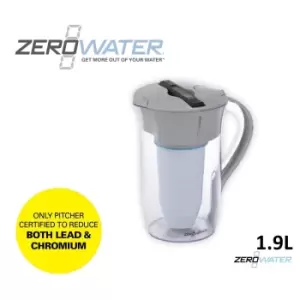 ZeroWater 8 cup / 1.9L Round Flip-to-Fill Water Filter Pitcher - Grey