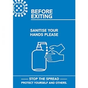 Seco Health & Safety Poster Before exiting, sanitise your hands Semi-Rigid Plastic 21 x 29.7 cm