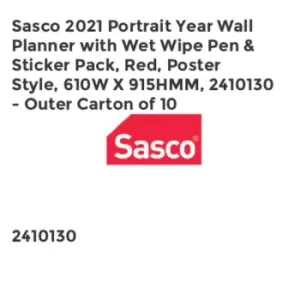Sasco 2021 Portrait Year Wall Planner with wet wipe pen & sticker