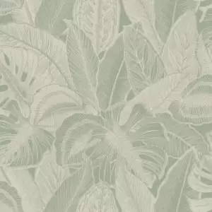 Holden Linear Palm Leaf Sage Wallpaper - wilko