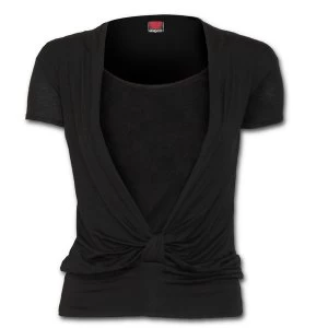 Urban Fashion 2In1 Gathered Knot Womens X-Large Short Sleeve Top - Black