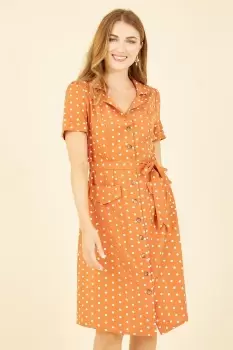 Orange Spot Retro Shirt Dress