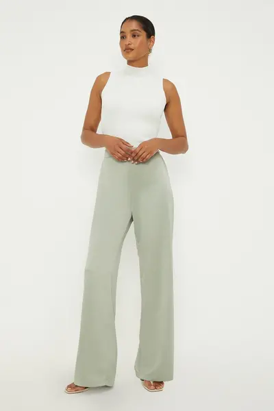 Dorothy Perkins Satin Wide Leg Trousers Olive