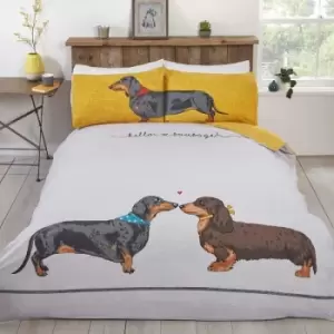Hello Sausage Daschund Dog Single Duvet Cover Set Reversible Bedding Bed Set - Rapport