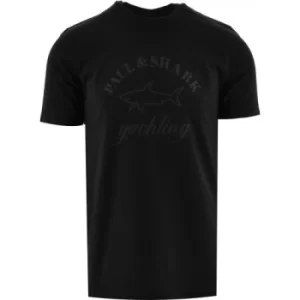 Paul and Shark Black Tonal Logo Printed T-Shirt