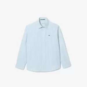 Kids' Lacoste Striped Print Oxford Cotton Shirt Size 10 yrs White / Blue