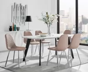 Andria Marble Effect Dining Table With Black Legs & 6 Corona Silver Leg Chairs