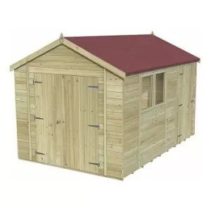 12' x 8' Forest Premium Tongue & Groove Pressure Treated Double Door Combination Apex Shed (3.65m x 2.52m) - Natural Timber