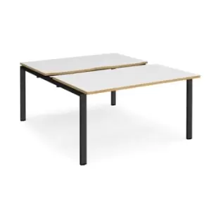 Bench Desk 2 Person Rectangular Desks 1400mm With Sliding Tops White/Oak Tops With Black Frames 1600mm Depth Adapt