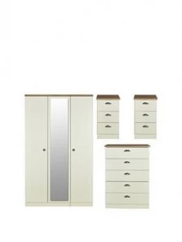 Swift Charlotte 4 Piece Part Assembled Package - 3 Door Mirrored Wardrobe, 5 Drawer Chest And 2 Bedside Chests