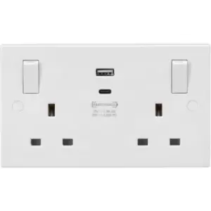 Knightsbridge - 13A 2G Switched socket with outboard rockers and dual usb (a+c) QC18W / usb-pd 45W - SN9003