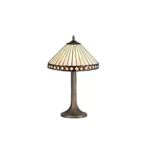1 Light Tree Like Table Lamp E27 With 30cm Tiffany Shade, Amber, Crystal, Aged Antique Brass
