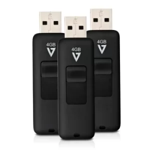 V7 4GB USB 2.0 Flash Drive Kit Black (Pack of 3)