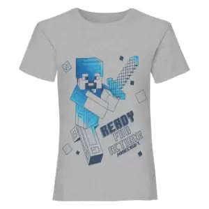 Minecraft Girls Ready For Action T-Shirt (12-13 Years) (Heather Grey)