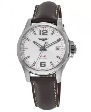 Longines Conquest V.H.P. Silver Dial Brown Leather Strap Mens Watch L3.716.4.76.5 L3.716.4.76.5