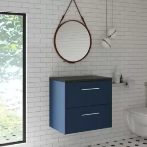 Hudson Reed Juno Wall Hung 2-Drawer Vanity Unit with Sparkling Black Worktop 600mm Wide - Electric Blue