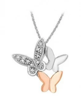 Love Diamond 9Ct White And Rose Gold Diamond Butterfly Necklace
