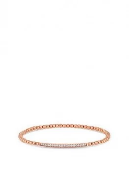Simply Silver 14Ct Rose Gold Plated Sterling Silver Cubic Zirconia Bar Beaded Stetch Bracelet