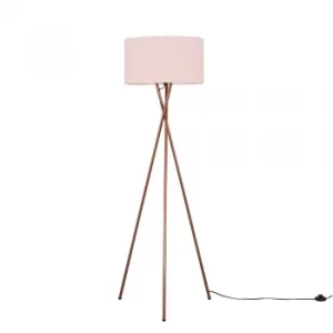 Camden Copper Tripod Floor Lamp with XL Dusty Pink Reni Shade