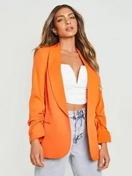 Boohoo Ruched Sleeve Tailored Blazer - Orange, Size 10, Women