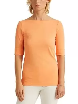 Lauren by Ralph Lauren Judy Elbow Sleeve Knit Top - Orange, Size S, Women