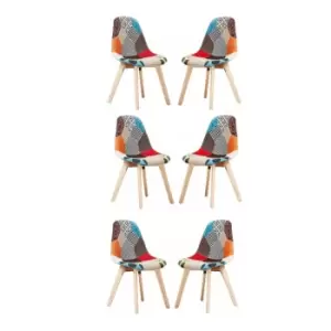 Tulip Patchwork Fabric Upholstered Dining Chair - Set of 6 - Multicoloured - Multi