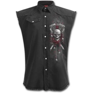 Day of the Dead Bikers Mens X-Large Sleeveless Stone Washed Worker Shirt - Black