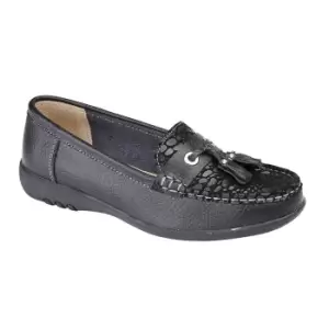 Boulevard Womens/Ladies Wide Fitting Reptile Print Tassle Shoes (5 UK) (Black)