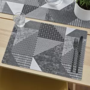 Catherine Lansfield Larsson Geo 100% Cotton Table Place Mat, Grey, 2 Pack