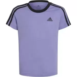 adidas 3 Stripe T Shirt Junior Girls - Purple