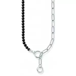Sterling Silver Onyx Beads Zirconia Necklace KE2193-027-11-L47V