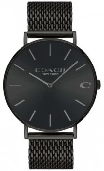 Coach Mens Charles Black Mesh Bracelet Black Dial Watch