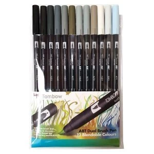 Tombow ABT Dual Brush Pen Grey Set of 12