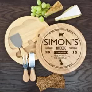 Personalised Traditional Brand Cheese Board Set in Blue, Stainless Steel