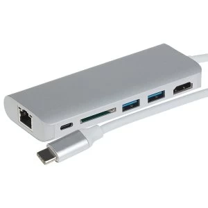 Nikkai USB-C to Multiport Adapter USB-A 3.0 x 2 LAN HDMI SD USB-C PD for