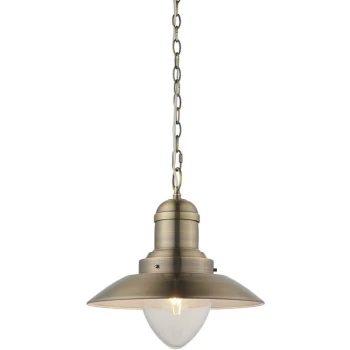 Endon Directory Lighting - Dome Pendant Light Antique Brass Plate, Gloss White
