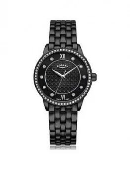 Rotary Exclusive Rotary Black Textured Swarovski Set Dial Black Ip Stainless Steel Bracelet Ladies Watch