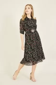 Ditsy Floral Pleated 'Lacie' Skirt Dress in Black