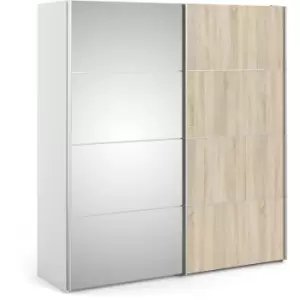 Furniture To Go - Verona Sliding Wardrobe 180cm in White with Oak and Mirror Doors with 5 Shelves - White with Oak and Mirror