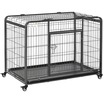 78x109cm Metal Dog Cage Kennel w/ Locking Door & Wheels Large Pets - Pawhut