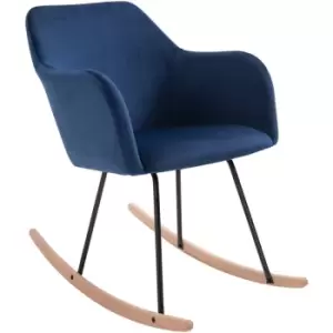 Flannelette Rocking Tub Chair w/ Wood Legs Home Living Room Bedroom Blue - Homcom