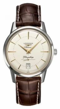 Longines Flagship HA ritage Mens Brown Leather Cream Dial Watch