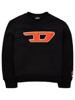 Diesel Boys Crew Applique Logo Sweat Top - Grey, Black, Size 12 Years