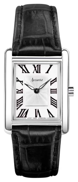 Accurist 71001 Rectangle Womens White Dial| Black Leather Watch